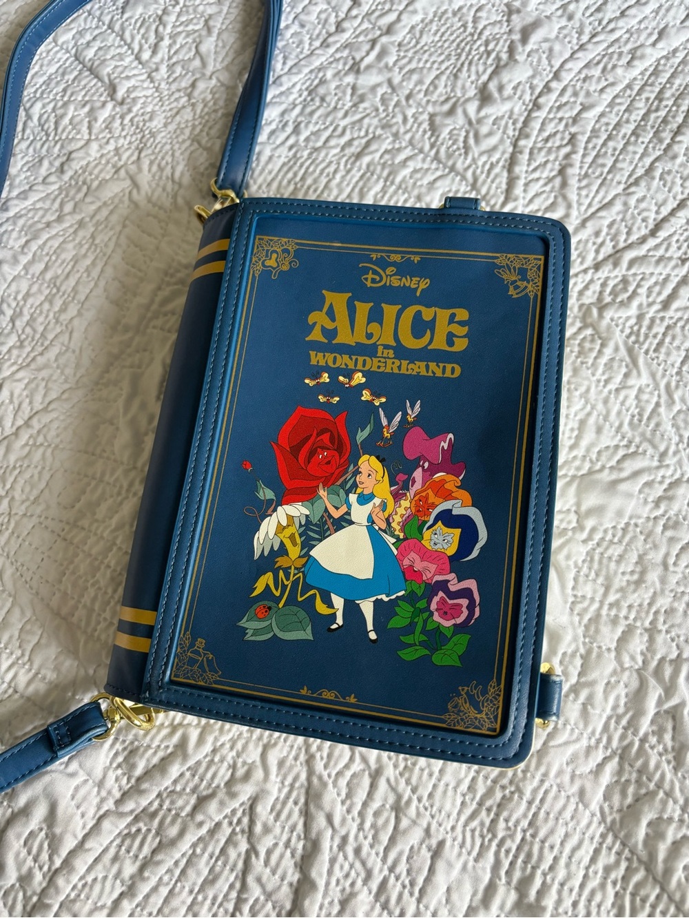 Loungefly Blue Alice in Wonderland Storybook Crossbody with Floral Print - Picture 2 of 10